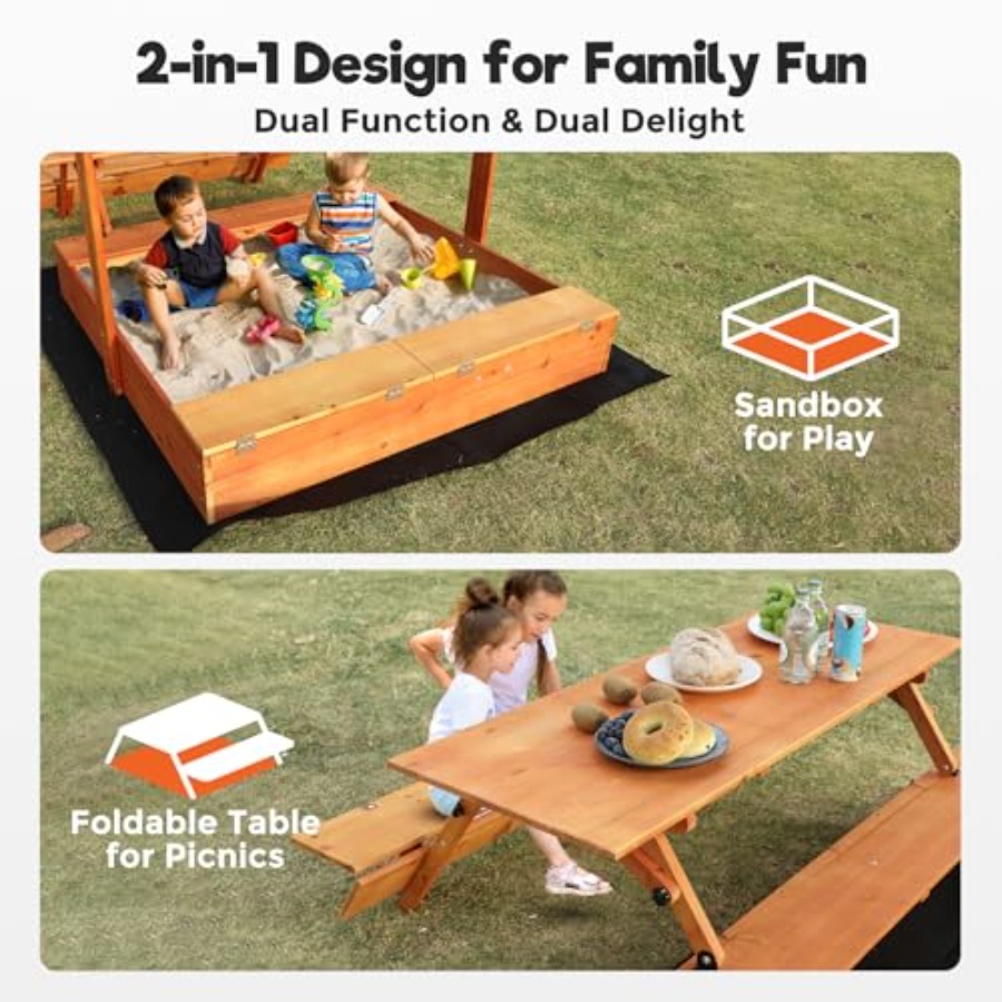 صندوق رمل خشبي للأطفال للاستخد - مراجعة Kids Outdoor Picnic Table وسعره