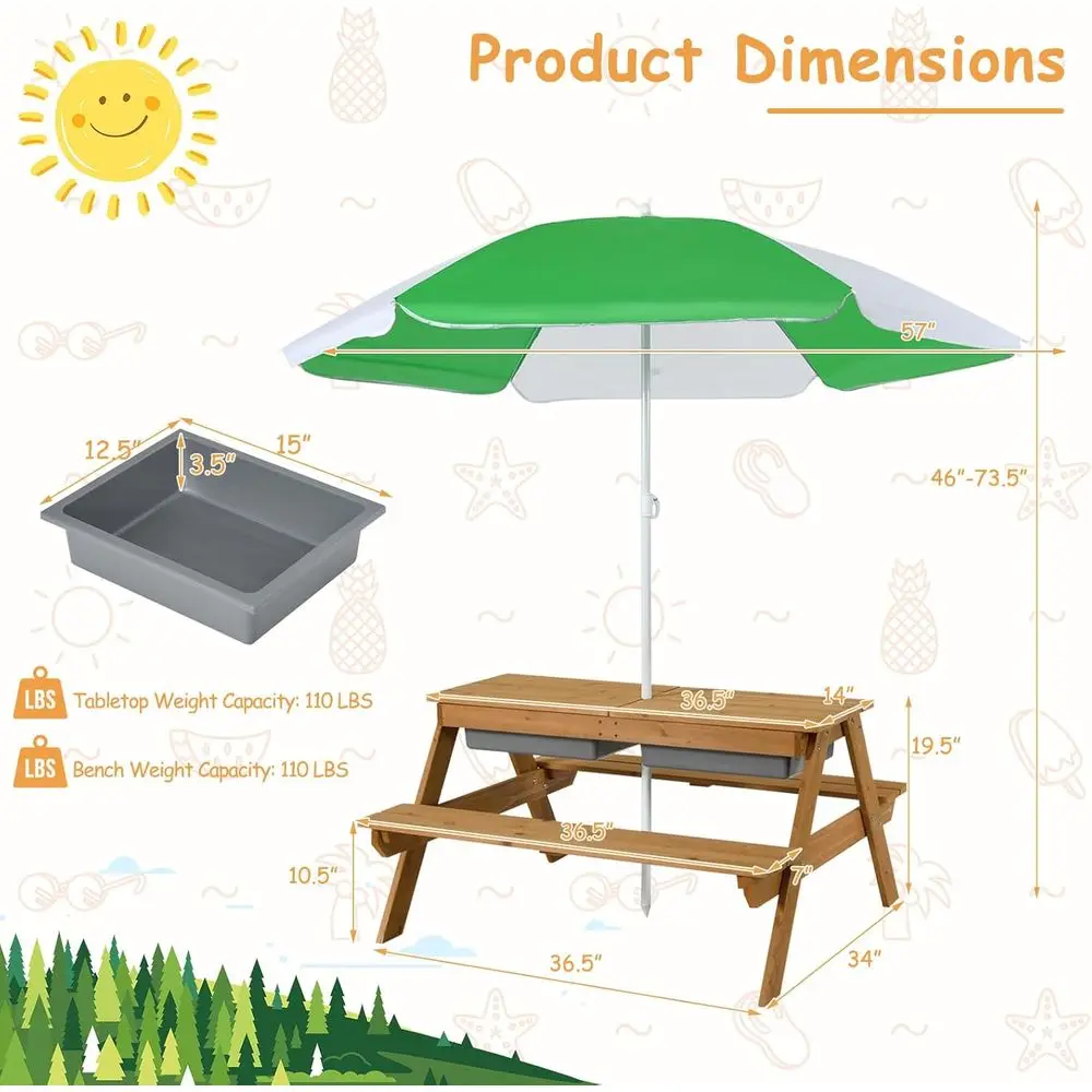 طاولة نزهة خشبية 4 في 1 للرمل  - مراجعة Kids Outdoor Picnic Table وسعره