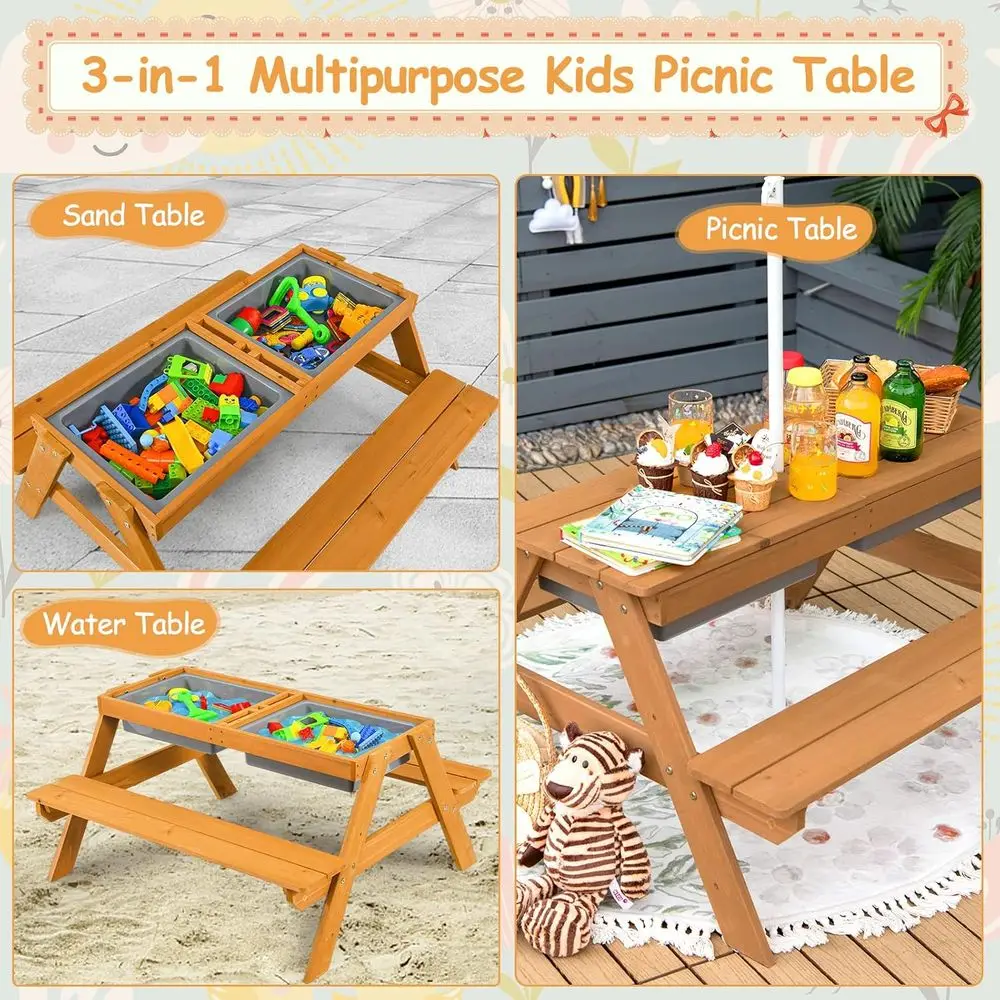 طاولة نزهة خشبية 4 في 1 للرمل  - مراجعة Kids Outdoor Picnic Table وسعره