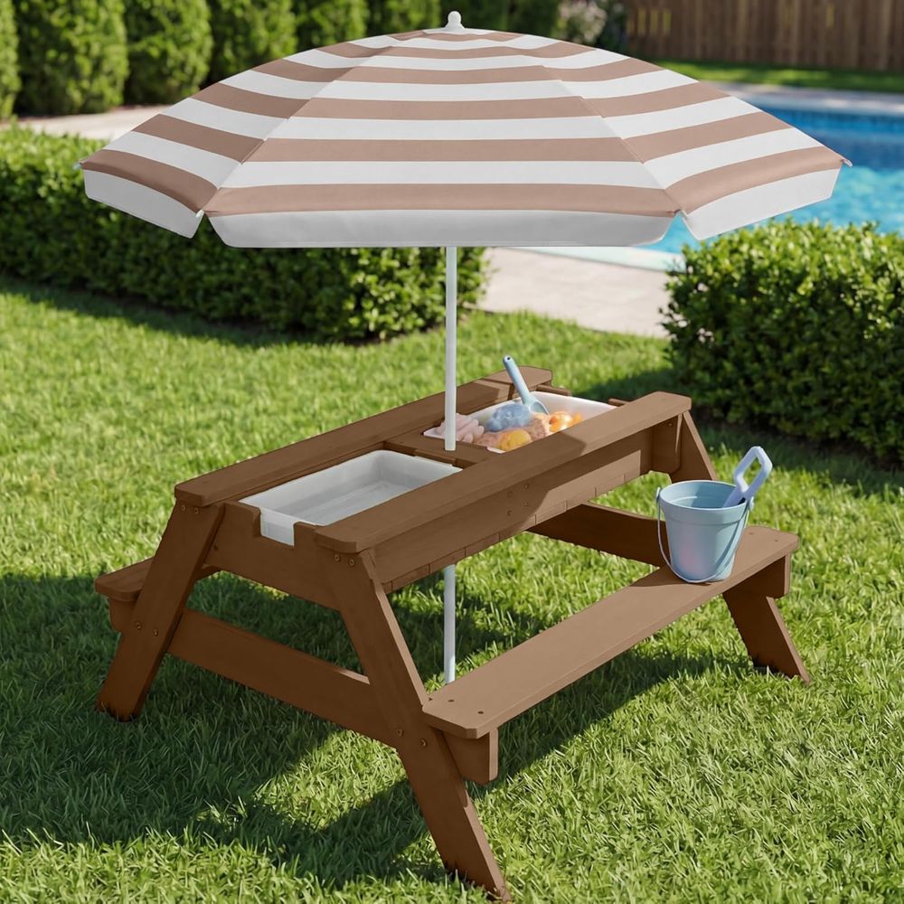 طاولة نزهة للأطفال مع مظلة، طا - مراجعة Kids Outdoor Picnic Table وسعره