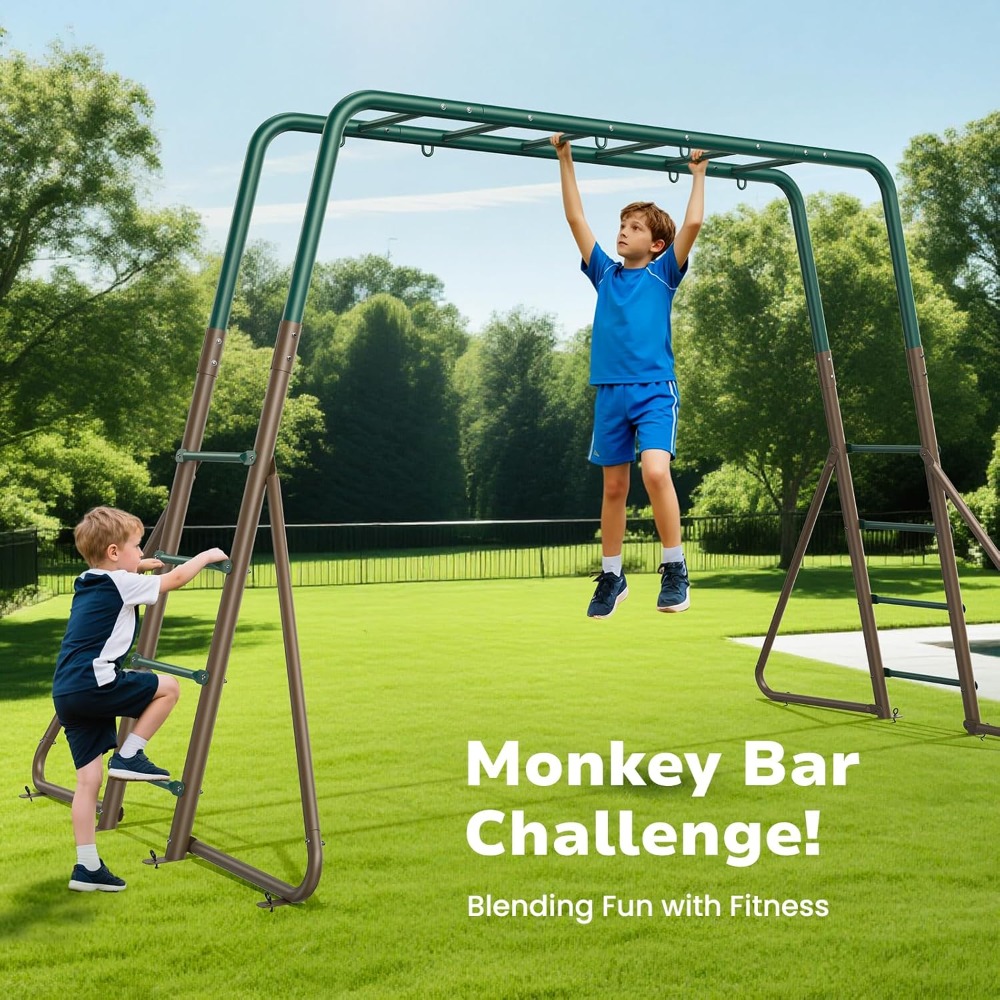 مجموعة أرجوحة معدنية متينة للا - مراجعة Kids Outdoor Monkey Bar Set وسعره