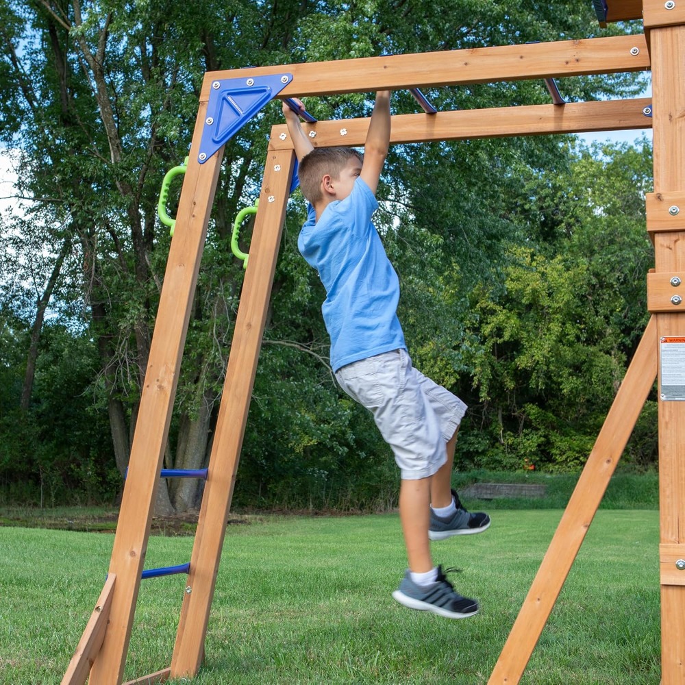 مجموعة أرجوحة خشبية من خشب الأ - مراجعة Kids Outdoor Monkey Bar Set وسعره