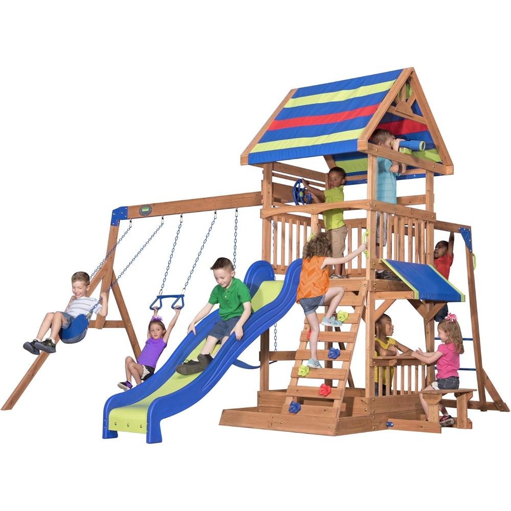 مجموعة أرجوحة خشبية من خشب الأ - مراجعة Kids Outdoor Monkey Bar Set وسعره